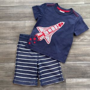 EUC Hanna Andersson Rocket Appliqué Shirt & Jersey Shorts 90